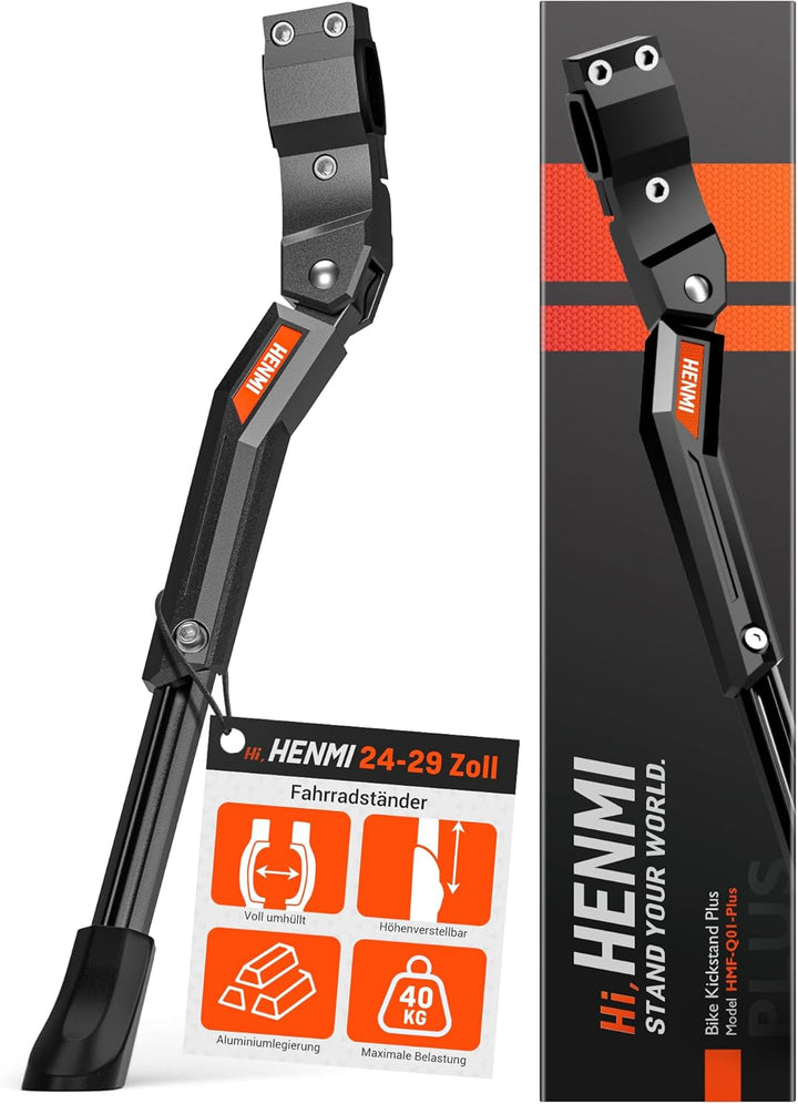 HENMI Fahrradständer 24-29 Zoll Plus, Hinterbauständer rutschfest Seitenständer Fahrrad Höhenverstellbar für Mountainbike, Trekkingrad, Rennrad, Cityrad