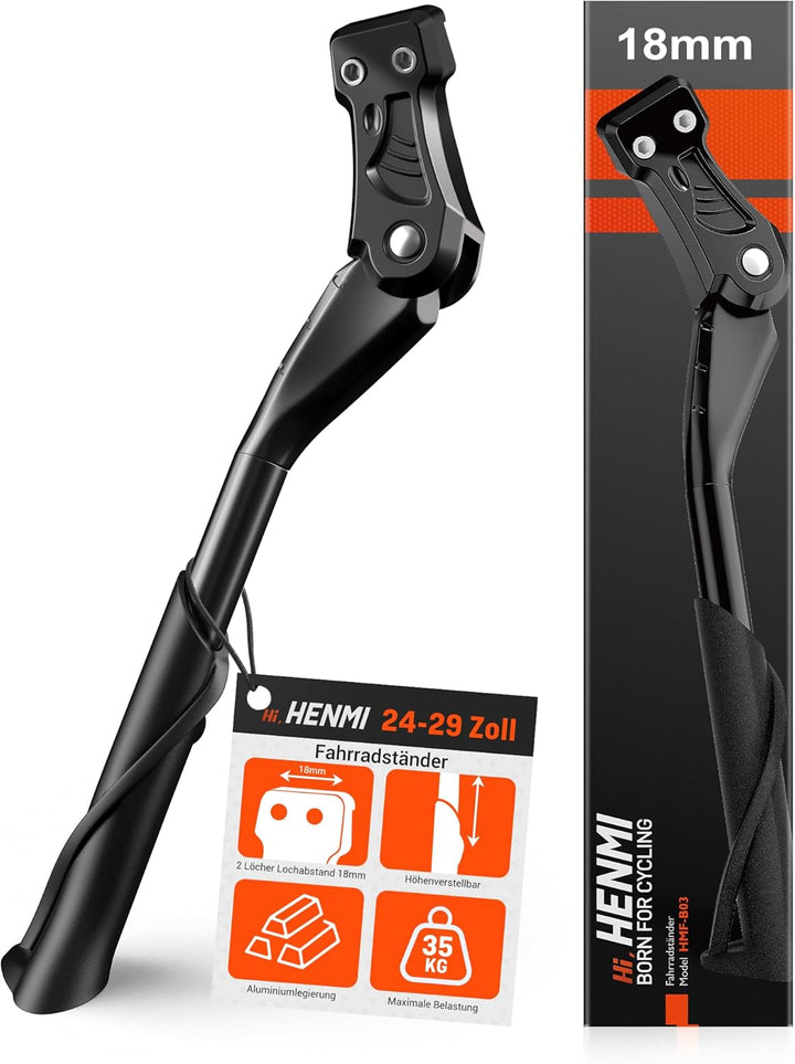 HENMI Fahrradständer 24-29 Zoll,Fahrradständer mit 2 Löchern,Stabil Seitenständer,Konzipiert für E-Bike und MTB,40mm Loch für M6 Schrauben,18mm Loch für M5/M6 Schrauben geeignet
