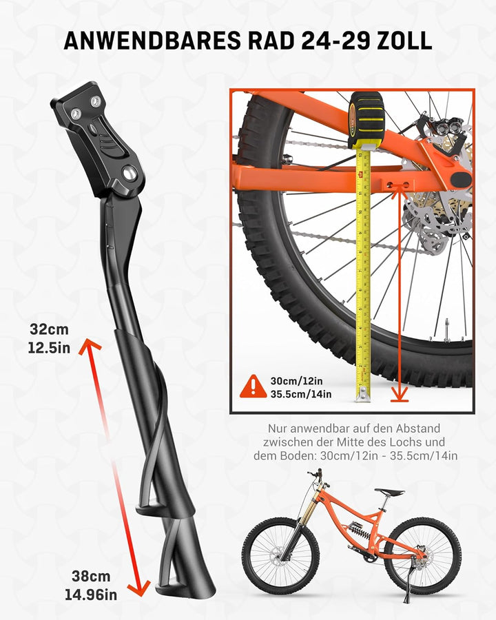 HENMI Fahrradständer 24-29 Zoll,Fahrradständer mit 2 Löchern,Stabil Seitenständer,Konzipiert für E-Bike und MTB,40mm Loch für M6 Schrauben,18mm Loch für M5/M6 Schrauben geeignet