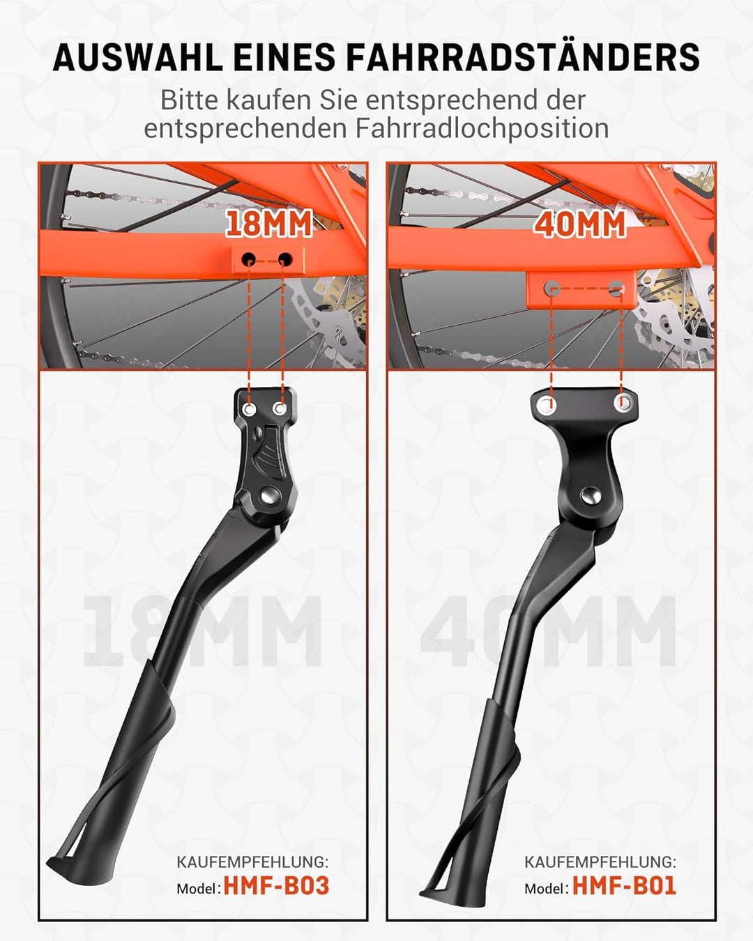 HENMI Fahrradständer 24-29 Zoll,Fahrradständer mit 2 Löchern,Stabil Seitenständer,Konzipiert für E-Bike und MTB,40mm Loch für M6 Schrauben,18mm Loch für M5/M6 Schrauben geeignet