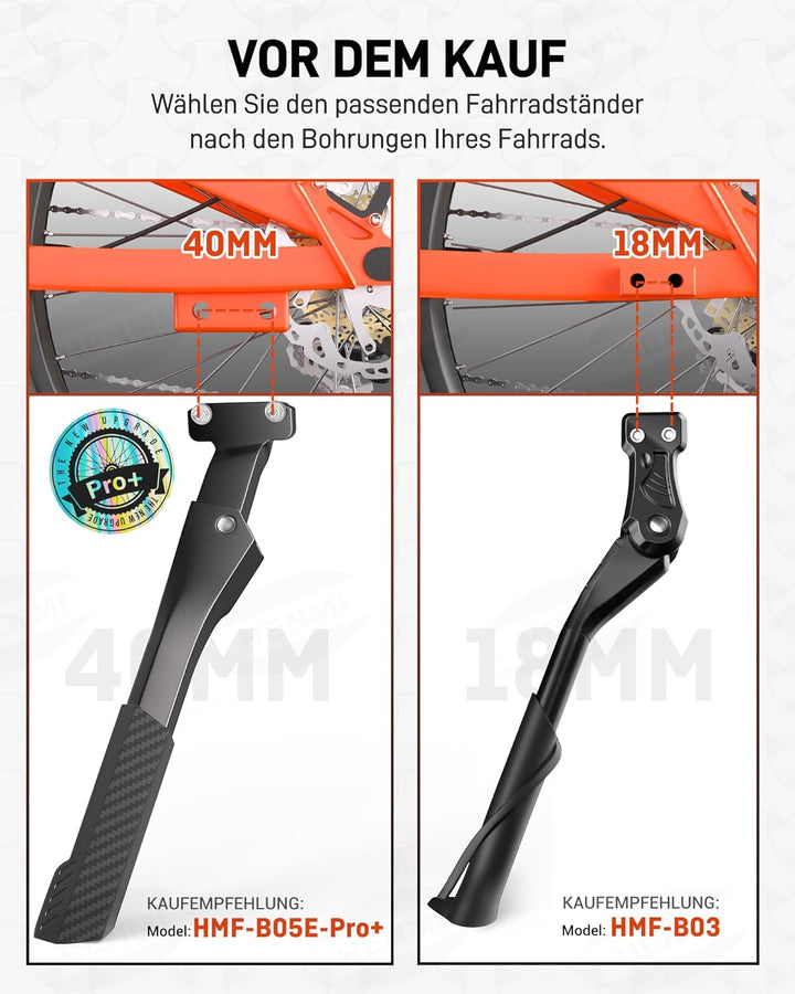 HENMI Fahrradständer E-Bike 24-29Zoll, fahrradständer 40mm lochabstand mit 2 löchern Extra Stabil 80KG, Verstellbarer Fahrradständer für e Bike Mountainbike Rennrad