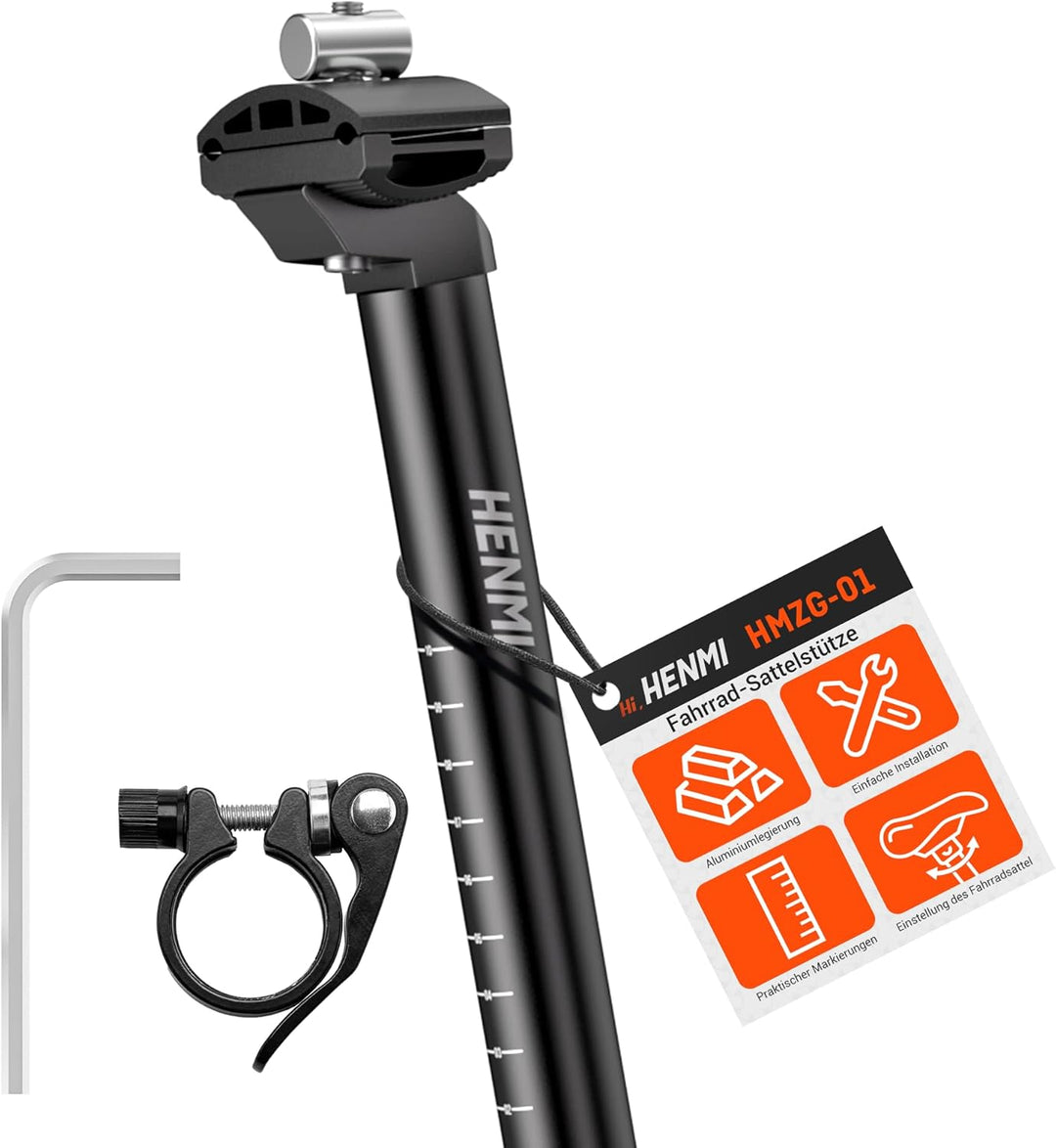 HENMI Fahrrad Sattelstütze mit Sattelklemme,Verstellbar Sattelstange 27.2/31.6mm mit 350mm Länge für E-Bikes,MTB,Rennrad,Trekking