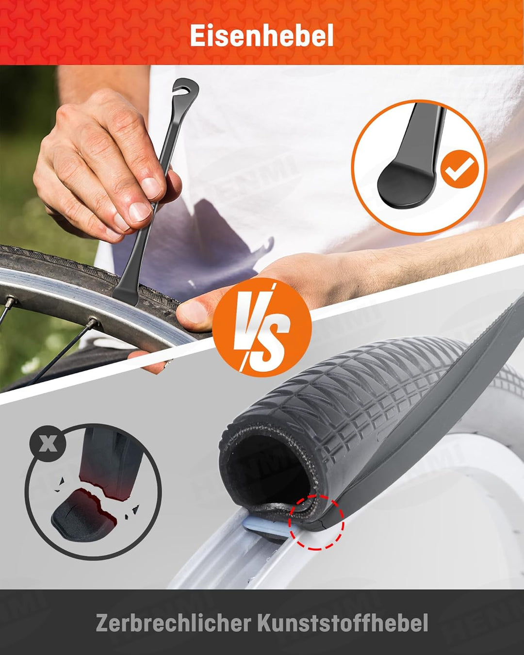 HENMI Flickzeug Fahrrad Reparaturset, Fahrrad Reifenheber, Tragbar Fahrrad Flickset, Fahrradreifen Reparaturset mit Reifenreparaturkleber, Patch, Kompatibel mit Allen Fahrradschläuchen 2024