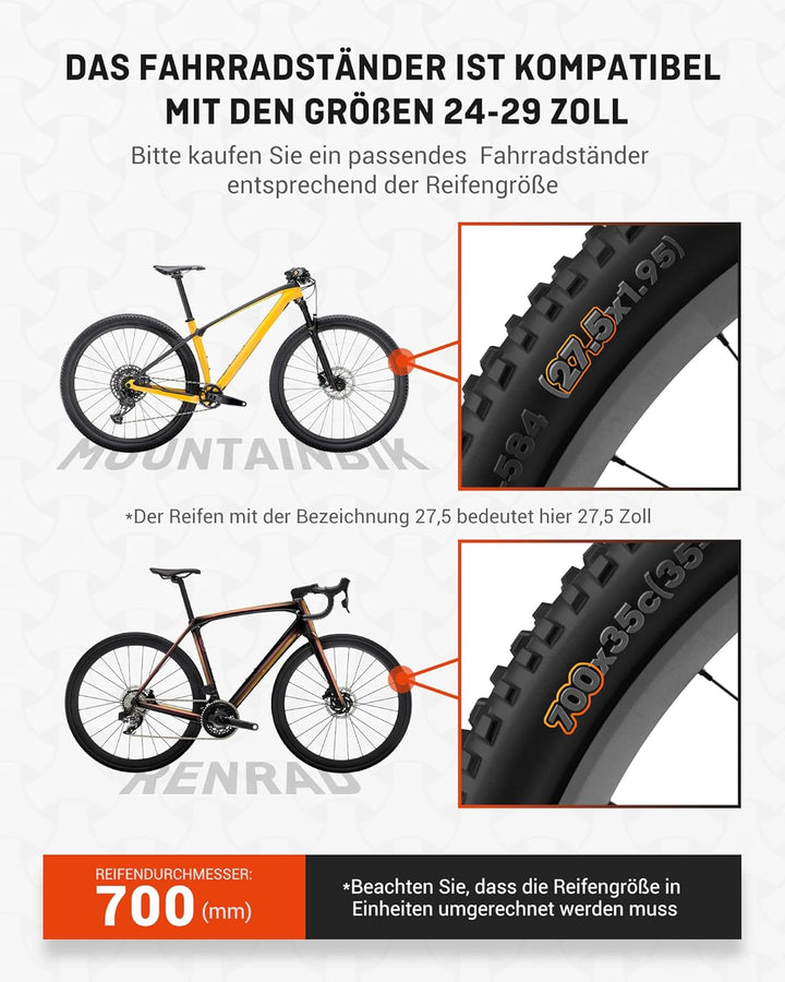 HENMI 4mm Schnellspanner Fahrradständer,Höhenverstellbarer Fahrrad ständer,Fahrradständer Hinterrad für 24-29 Zoll Mountainbike, E-Bike, Cityrad, Rennrad mit Schnellwechsel-System