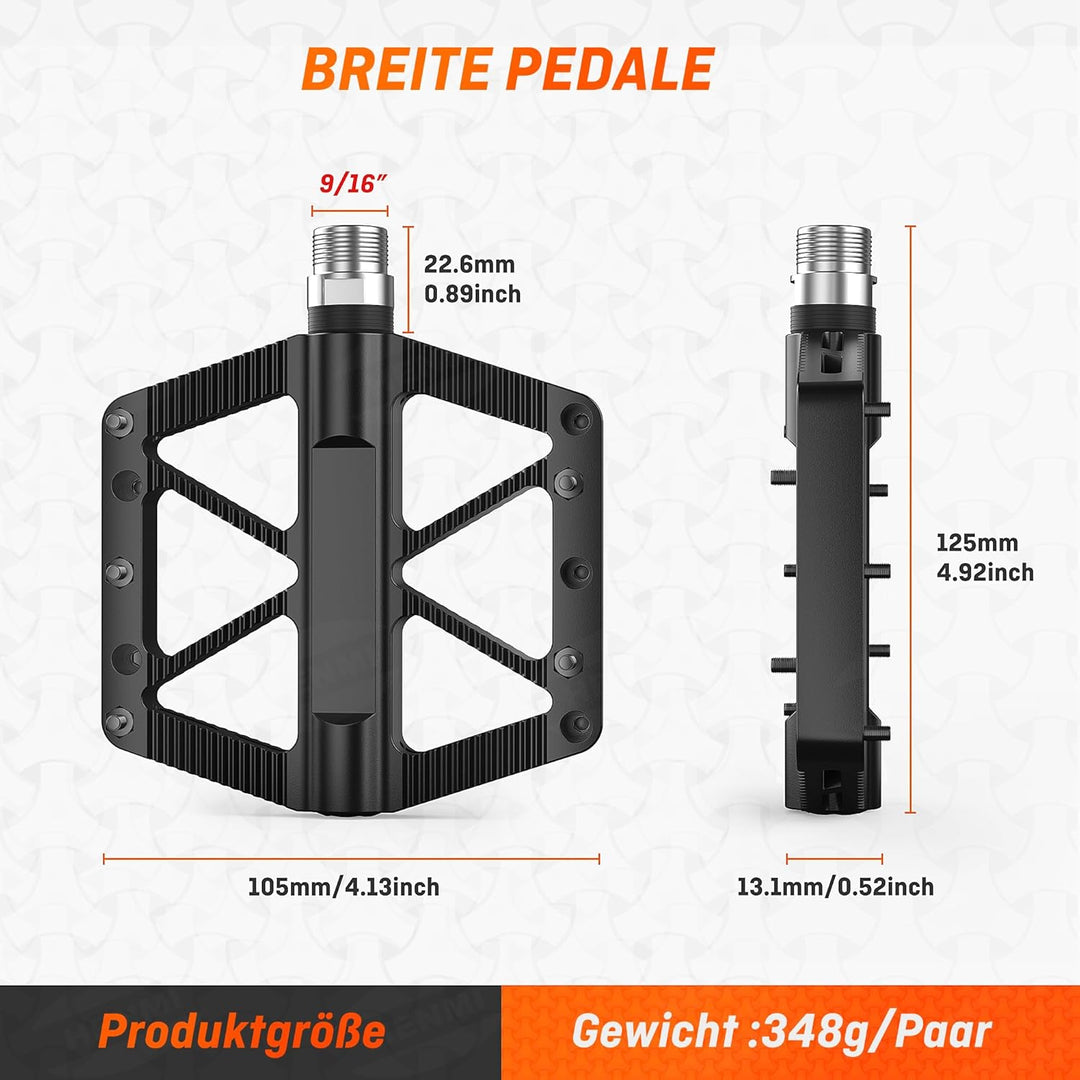 HENMI Pedale Fahrrad MTB, 9/16 Zoll Fahrradpedale rutschfest, Aluminium Flatpedale mit Abgedichtete Pedale Set für Mountainbike, E-Bike & Stadtrad