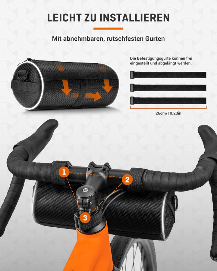 HENMI Lenkertasche Fahrrad Wasserdicht, Fahrradtasche Lenker für E-Bike, MTB, Rennrad, Lenkertasche Rennrad mit Schultergurt ca.2,4L (Schwarz)