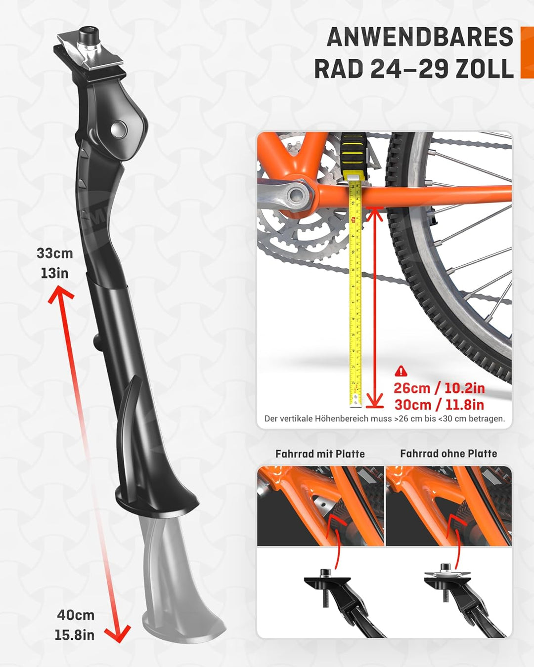 HENMI Fahrradständer 24-29 Zoll Pro+, Höheverstellbar Mittelständer für E-Bike, Montainbike, Trekkingrad, Cityrad, Max Belastung 42kg