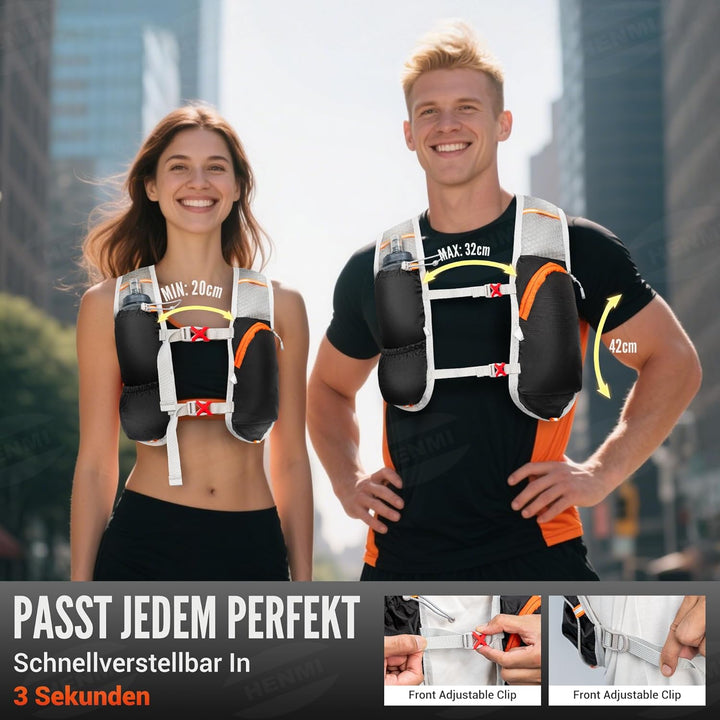 HENMI Trinkrucksack mit 2L Wasserblase,Verstellbare Laufweste Reflektierender Laufrucksack für Damen & Herren Läufe,Jogging,Radfahren