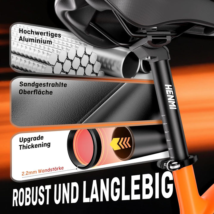 HENMI Fahrrad Sattelstütze mit Sattelklemme,Verstellbar Sattelstange 27.2/31.6mm mit 350mm Länge für E-Bikes,MTB,Rennrad,Trekking