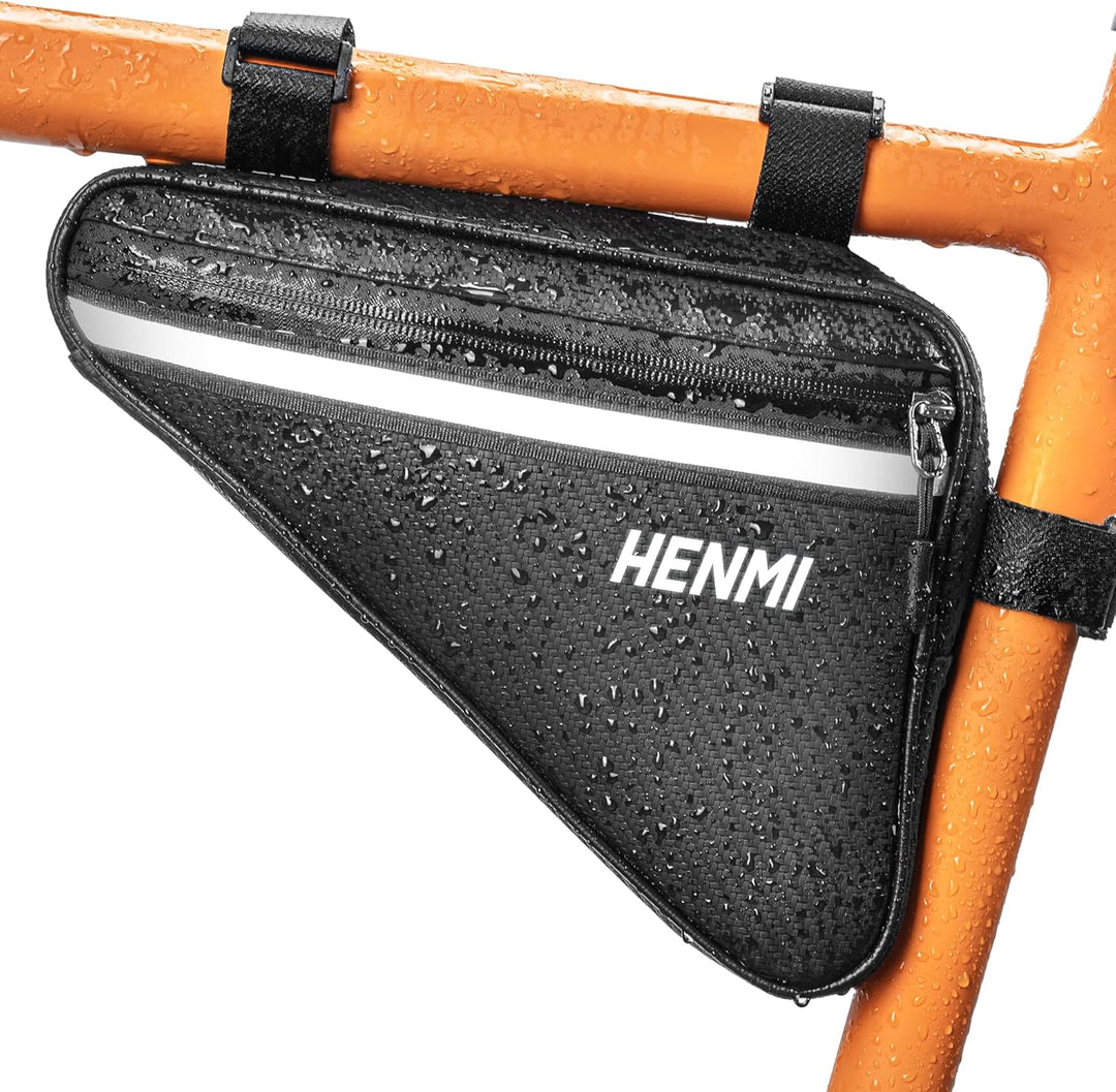 HENMI Fahrradtasche Rahmen, Dreieckstasche Fahrrad Wasserdicht Reflektierend, Rahmentasche für Handy, Snack, Werkzeug, Verwendung Fahrrad Werkzeugtasche für Stadtrad, Rennrad, MTB
