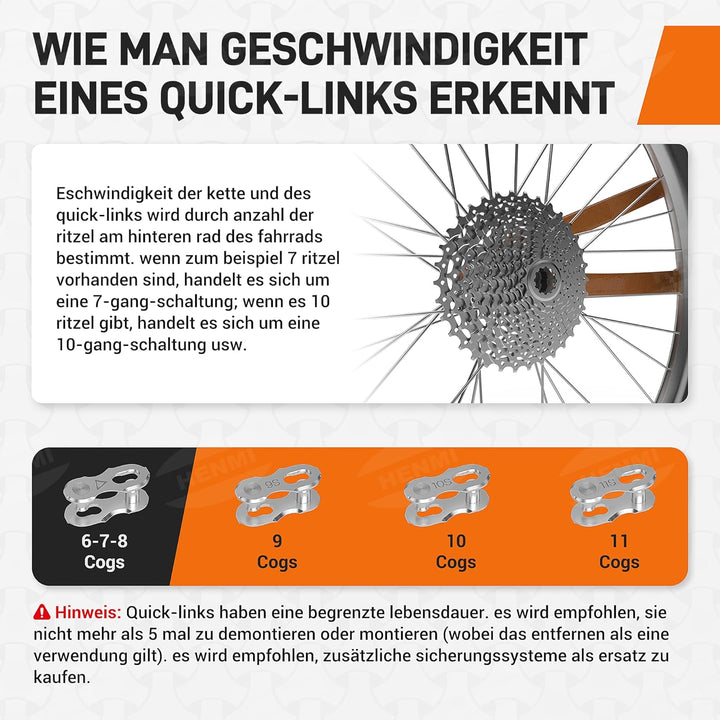 HENMI Fahrradkettenglied 6/7/8/9/10/11-Fach,6 paar Kettenverschluss Fahrrad für 6,7,8 Geschwindigkeit Fahrradkette,Fahrrad Kettenschloss Schnelles An- und Abbauen