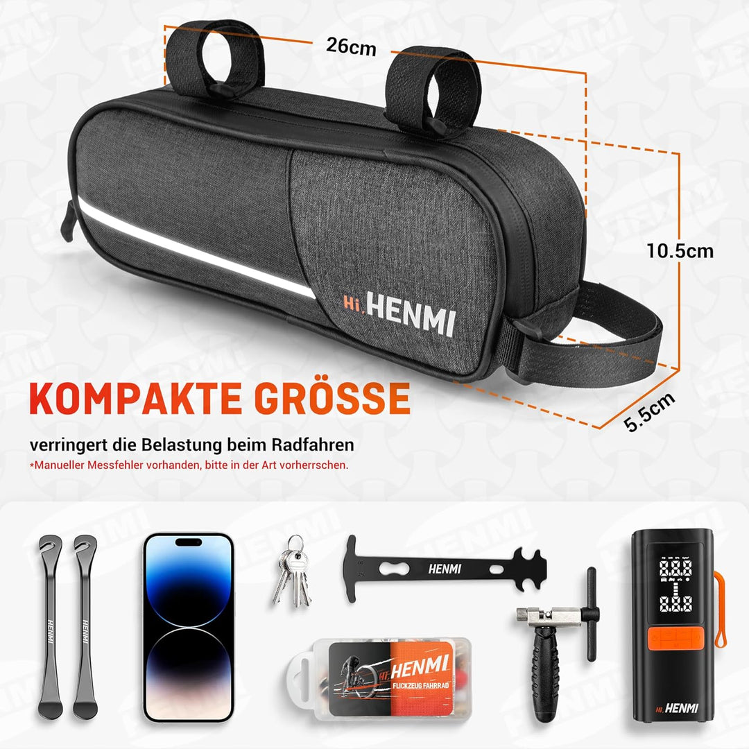 HENMI Fahrradtasche Rahmen, Rahmentasche Fahrrad Klein mit Reflektierend, Rahmentasche für Rennrad, MTB Fahrrad Werkzeugtasche