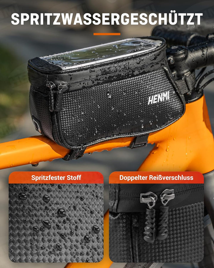 HENMI Rahmentasche Fahrrad, Oberrohrtasche Rennrad 1,2L Wasserdicht Handytasche Fahrrad bis zu 7 Zoll für Ebike, Gravelbike, Rennrad, MTB
