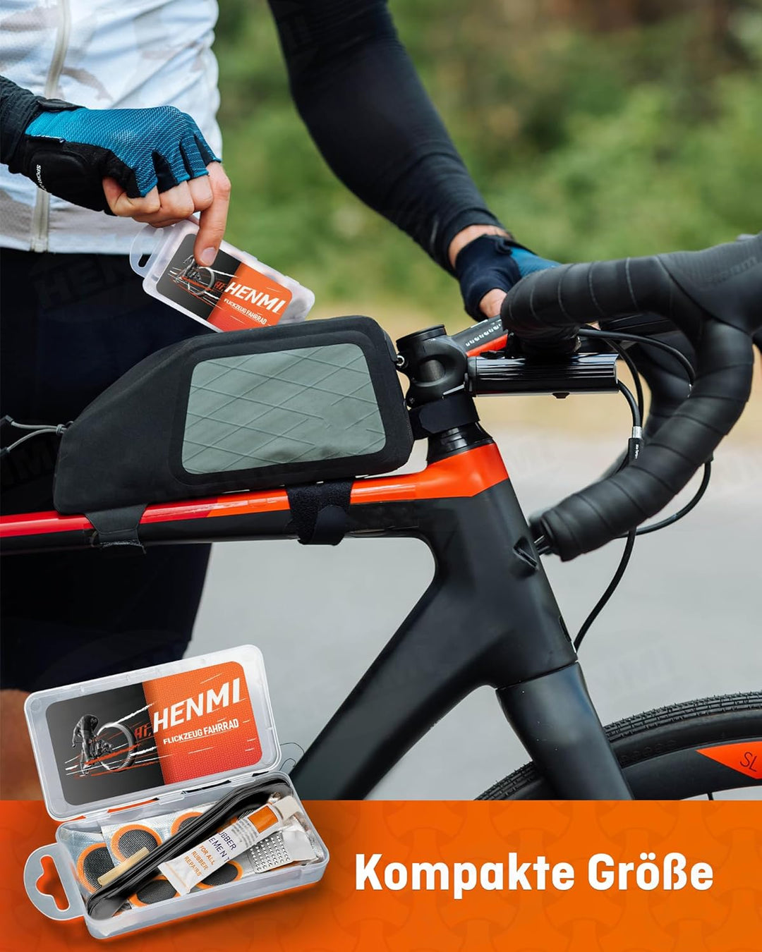 HENMI Flickzeug Fahrrad Reparaturset, Fahrrad Reifenheber, Tragbar Fahrrad Flickset, Fahrradreifen Reparaturset mit Reifenreparaturkleber, Patch, Kompatibel mit Allen Fahrradschläuchen 2024