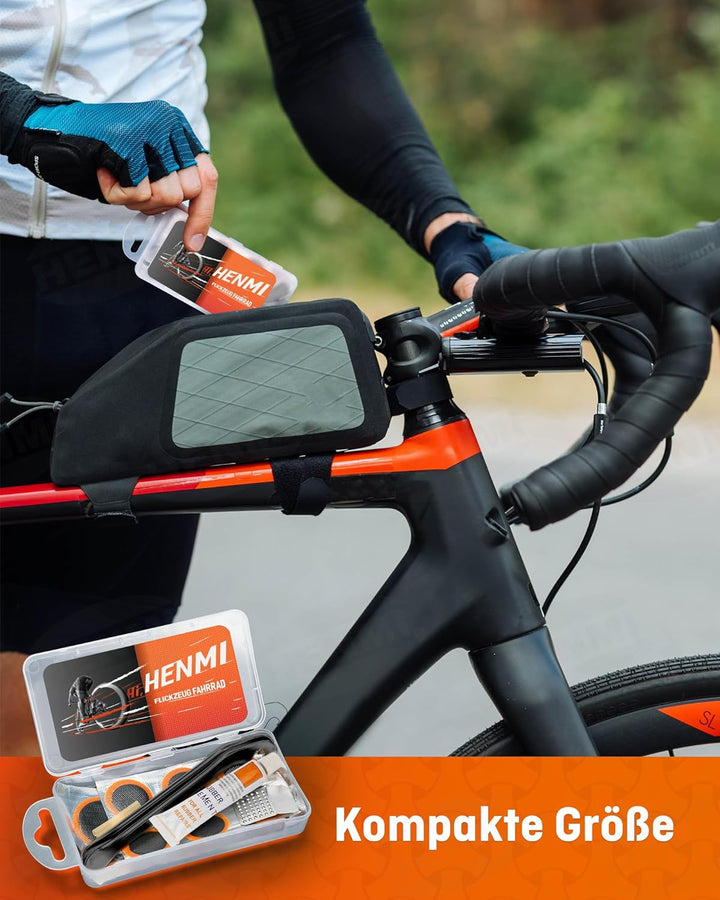 HENMI Flickzeug Fahrrad Reparaturset, Fahrrad Reifenheber, Tragbar Fahrrad Flickset, Fahrradreifen Reparaturset mit Reifenreparaturkleber, Patch, Kompatibel mit Allen Fahrradschläuchen 2024