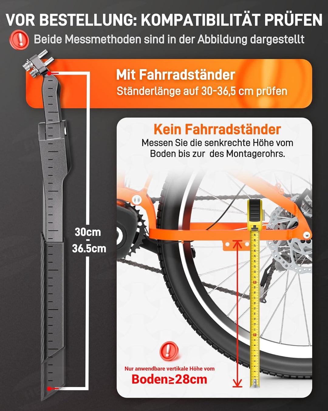 HENMI Fahrradständer E-Bike 24-29Zoll, fahrradständer 40mm lochabstand mit 2 löchern Extra Stabil 80KG, Verstellbarer Fahrradständer für e Bike Mountainbike Rennrad