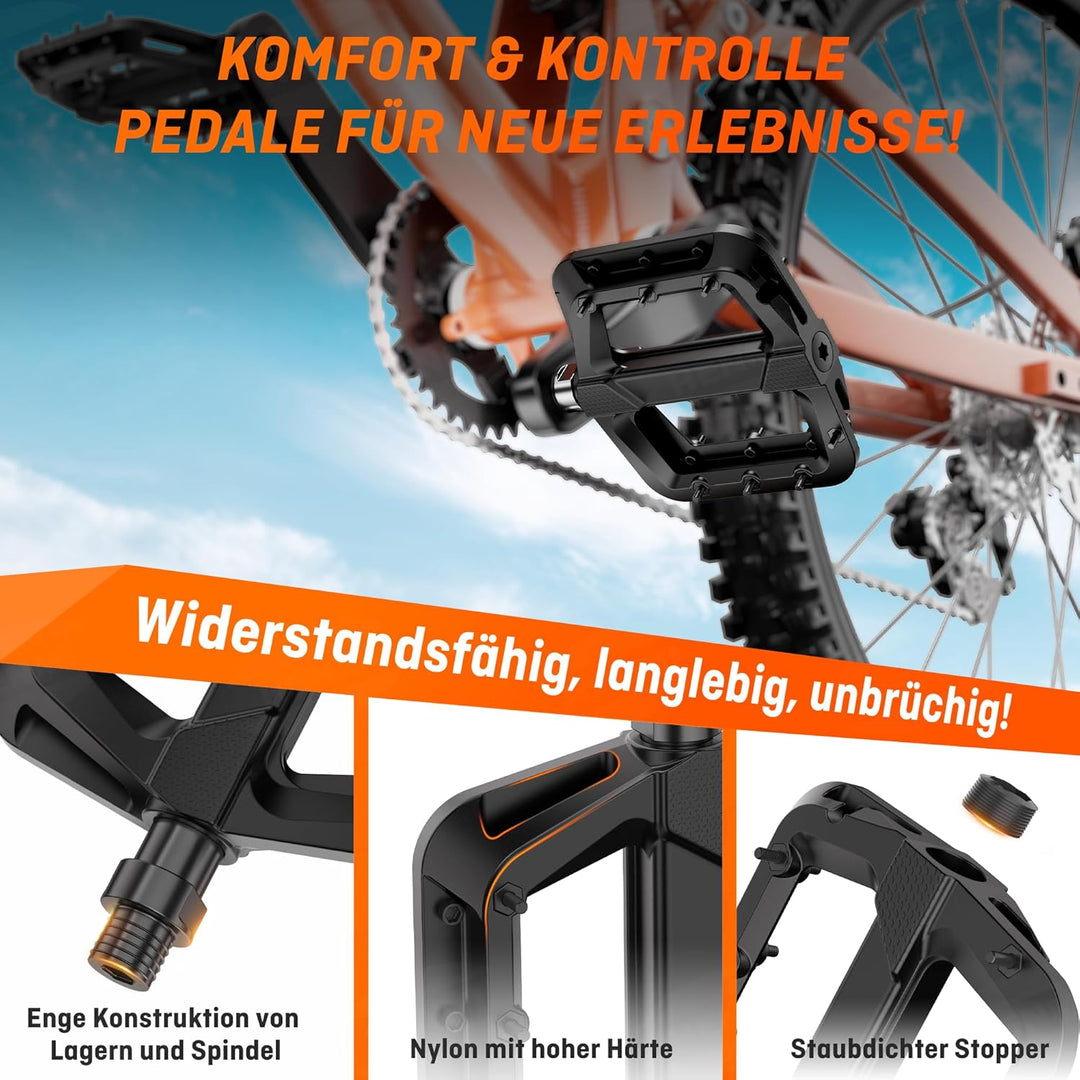 HENMI Fahrradpedale 9/16 Zoll, rutschfest Pedale Fahrrad MTB, Nylon Composite Flatpedale Set für Rennrad, Mountainbike, Trekking & E-Bike