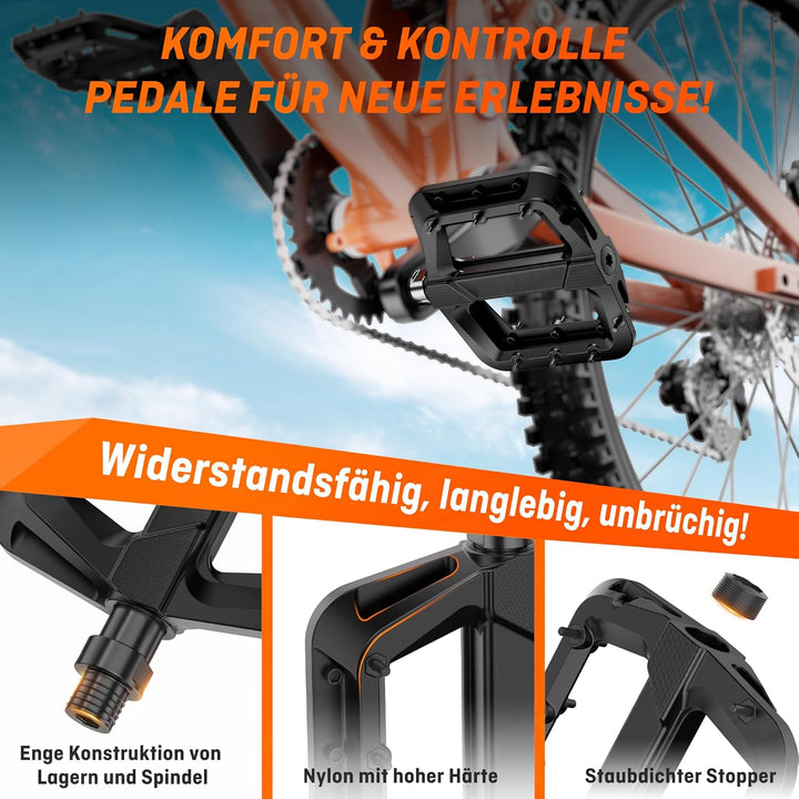 HENMI Fahrradpedale 9/16 Zoll, rutschfest Pedale Fahrrad MTB, Nylon Composite Flatpedale Set für Rennrad, Mountainbike, Trekking & E-Bike