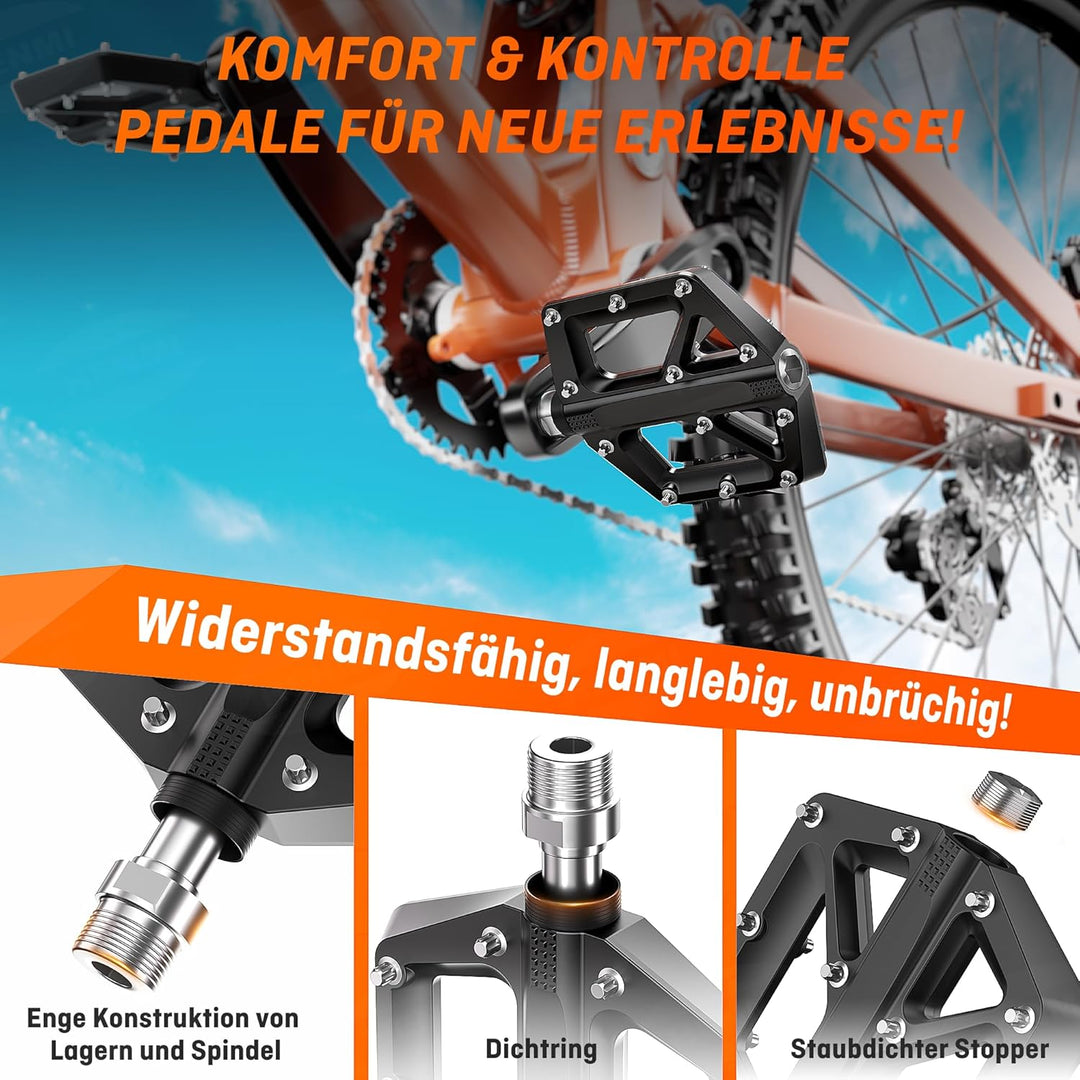 HENMI Pedale Fahrrad MTB, 9/16 Zoll Fahrradpedale rutschfest, Aluminium Flatpedale mit Abgedichtete Pedale Set für Mountainbike, E-Bike & Stadtrad