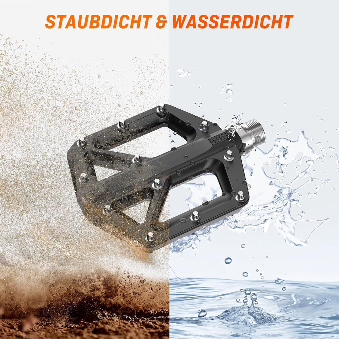 HENMI Pedale Fahrrad MTB, 9/16 Zoll Fahrradpedale rutschfest, Aluminium Flatpedale mit Abgedichtete Pedale Set für Mountainbike, E-Bike & Stadtrad