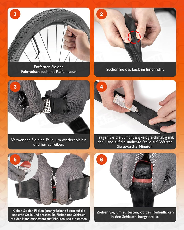 HENMI Flickzeug Fahrrad Reparaturset, Fahrrad Reifenheber, Tragbar Fahrrad Flickset, Fahrradreifen Reparaturset mit Reifenreparaturkleber, Patch, Kompatibel mit Allen Fahrradschläuchen 2024
