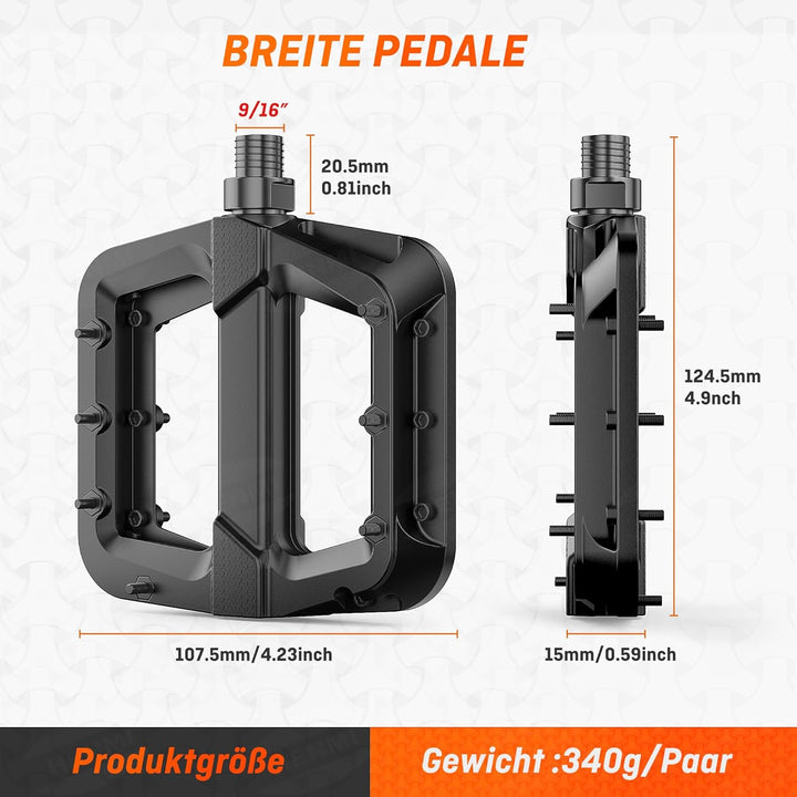 HENMI Fahrradpedale 9/16 Zoll, rutschfest Pedale Fahrrad MTB, Nylon Composite Flatpedale Set für Rennrad, Mountainbike, Trekking & E-Bike