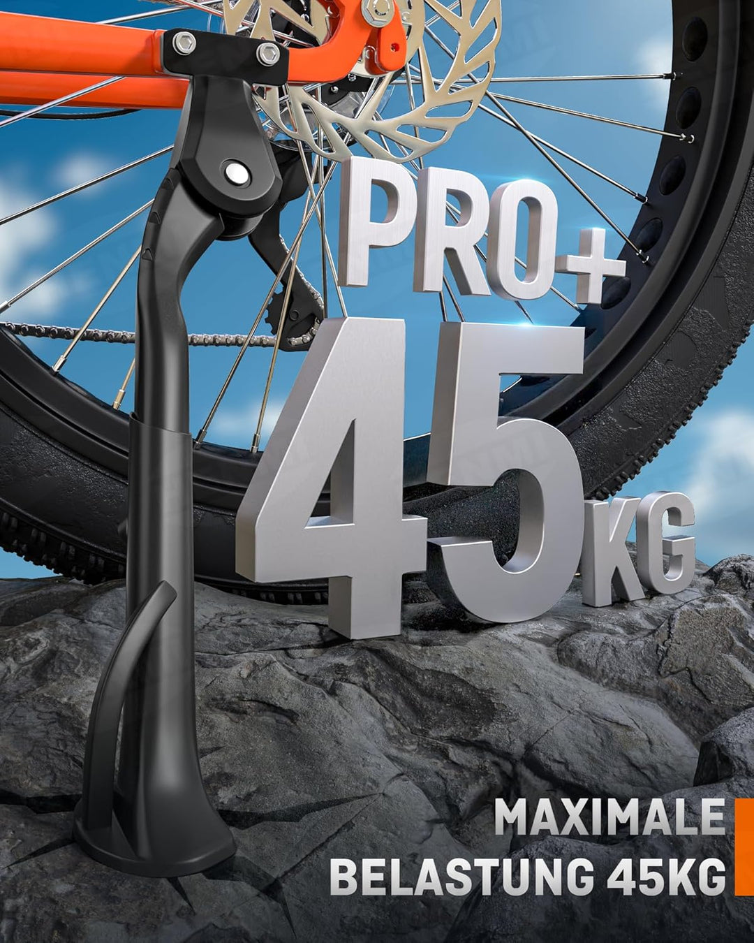 HENMI Fahrradständer 24-29 Zoll Pro+, Fahrradständer mit 4 Löchern, 20mm oder 40mm Lochabstand, M5 Schraube Schraubenöffnung 5mm, Stabil Seitenständer für E-Bike, MTB