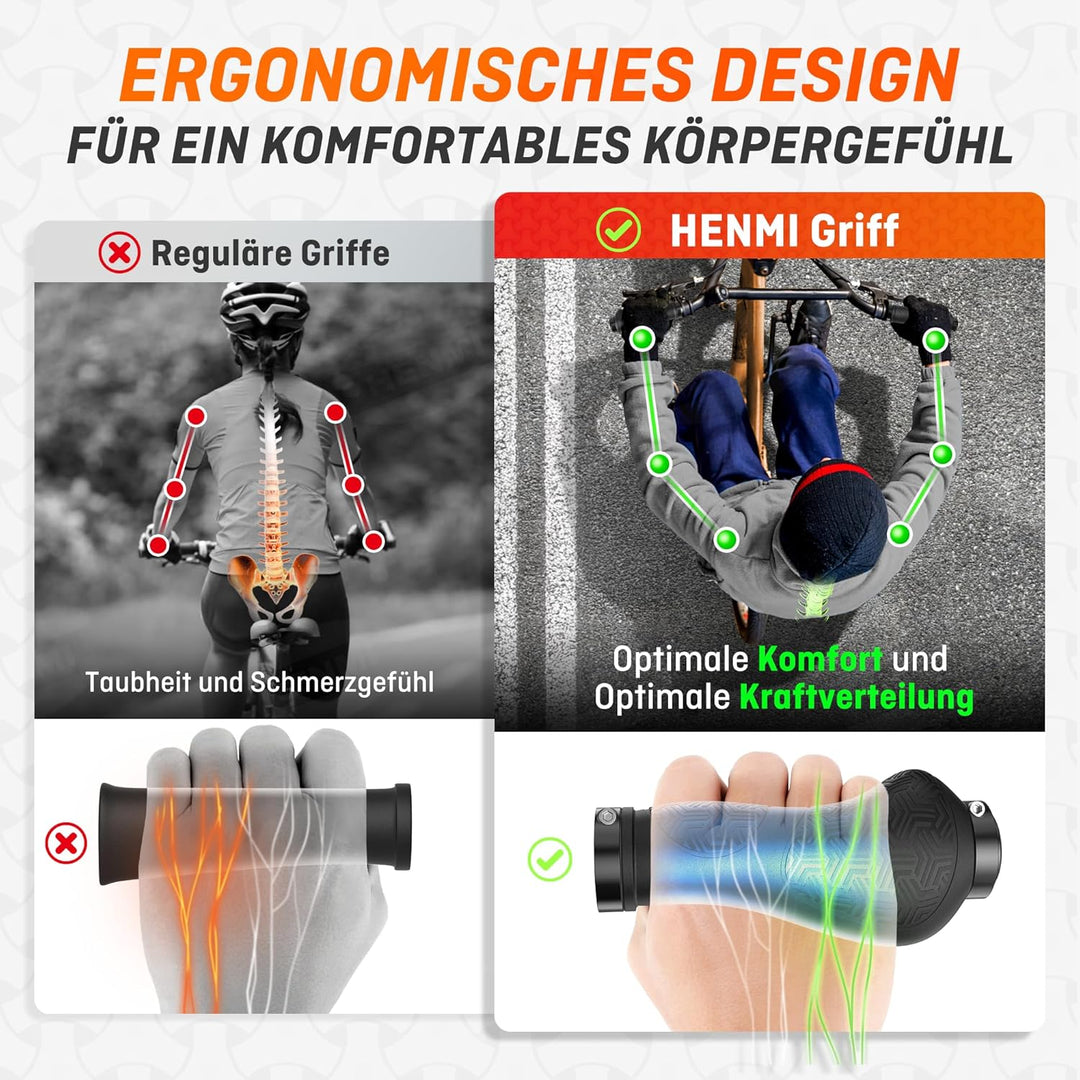 HENMI Ergonomische Fahrradgriffe,Rutschfester Lenkergriffe, Zwei Seiten Lock-On Design Fahrrad Lenker Griffe geeignet für MTB,E-Bike,Trekkingrad etc