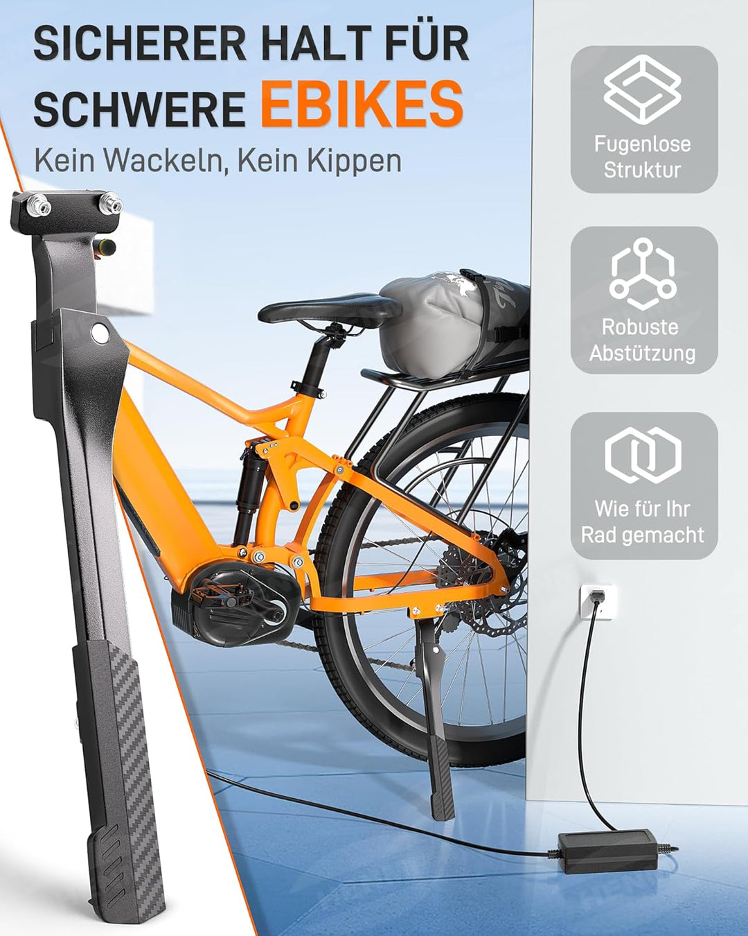 HENMI Fahrradständer E-Bike 24-29Zoll, fahrradständer 40mm lochabstand mit 2 löchern Extra Stabil 80KG, Verstellbarer Fahrradständer für e Bike Mountainbike Rennrad