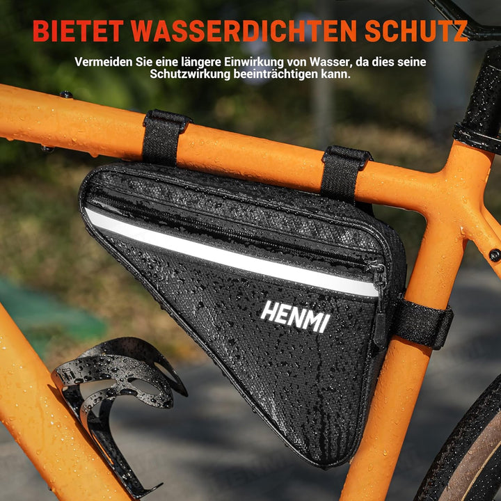 HENMI Fahrradtasche Rahmen, Dreieckstasche Fahrrad Wasserdicht Reflektierend, Rahmentasche für Handy, Snack, Werkzeug, Verwendung Fahrrad Werkzeugtasche für Stadtrad, Rennrad, MTB
