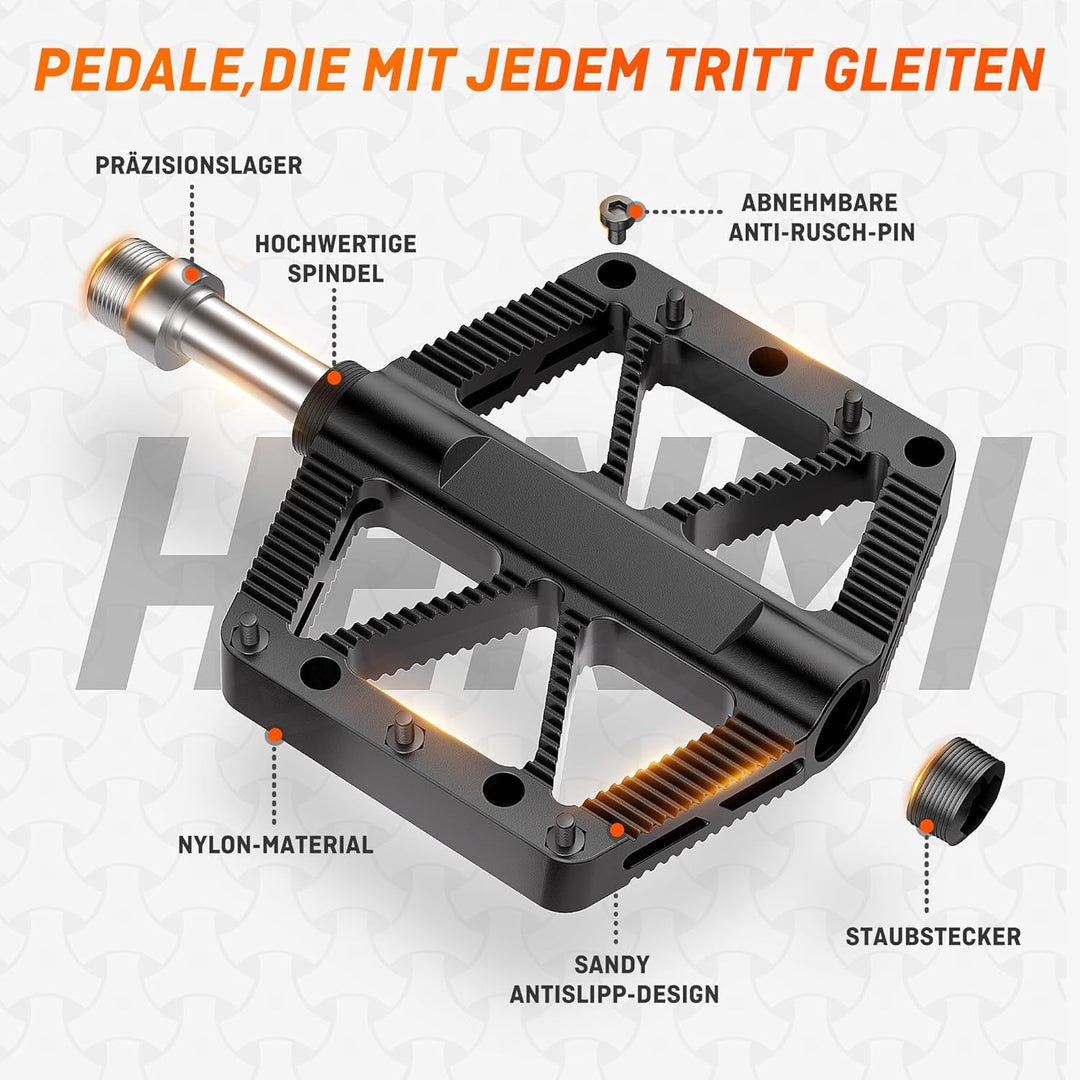 HENMI Pedale Fahrrad MTB, 9/16 Zoll Fahrradpedale rutschfest, Aluminium Flatpedale mit Abgedichtete Pedale Set für Mountainbike, E-Bike & Stadtrad
