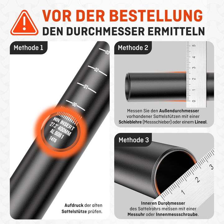 HENMI Fahrrad Sattelstütze mit Sattelklemme,Verstellbar Sattelstange 27.2/31.6mm mit 350mm Länge für E-Bikes,MTB,Rennrad,Trekking