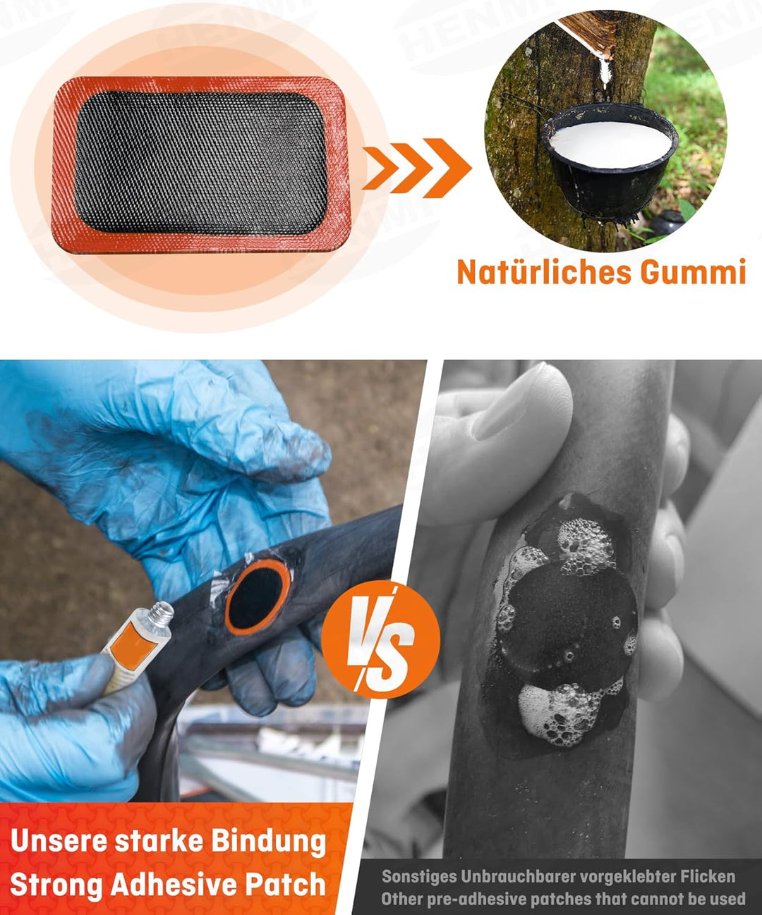 HENMI Flickzeug Fahrrad Reparaturset, Fahrrad Reifenheber, Tragbar Fahrrad Flickset, Fahrradreifen Reparaturset mit Reifenreparaturkleber, Patch, Kompatibel mit Allen Fahrradschläuchen 2024