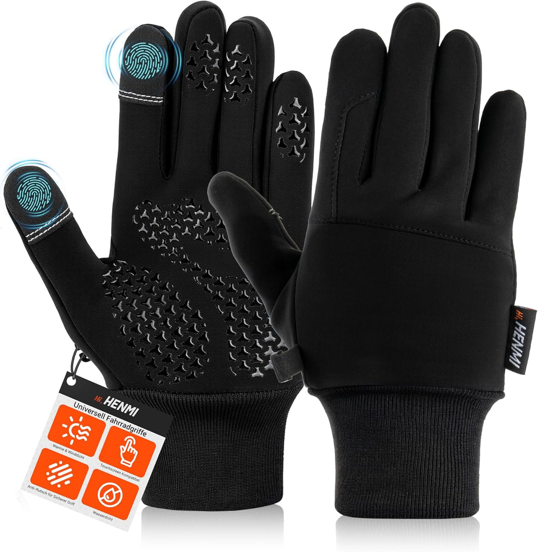 HENMI Fahrradhandschuhe Winter Herren Damen,Warme,Winddichte Touchscreen-Handschuhe mit rutschfestem Grip für Radfahren, Wandern, Skifahren & Autofahren