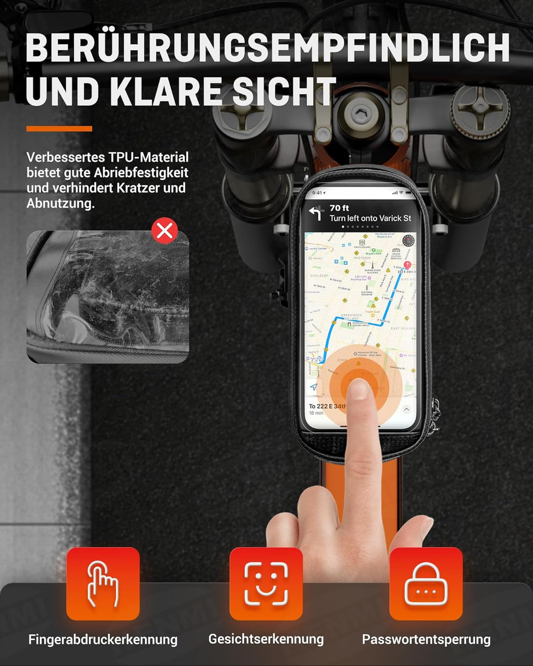 HENMI Rahmentasche Fahrrad, Oberrohrtasche Rennrad 1,2L Wasserdicht Handytasche Fahrrad bis zu 7 Zoll für Ebike, Gravelbike, Rennrad, MTB