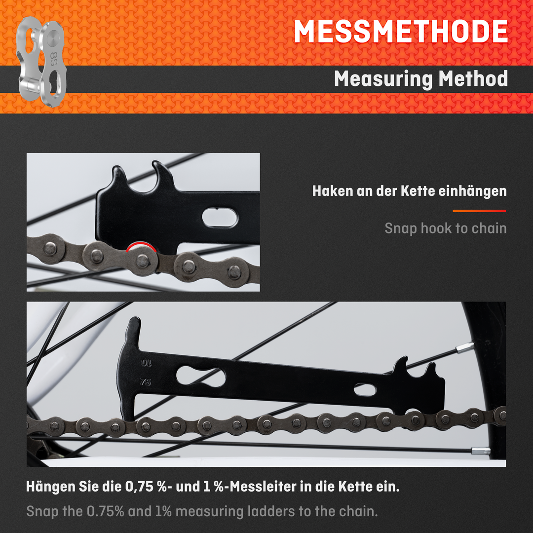 HENMI Fahrrad Kettenmesslehre 2 Stück, Kettenlehre mit Zwei Präzisionsanzeigen von 0.75 und 1.0, Kettenverschleißlehre Schnelles und Einfaches Messen Verschleißes