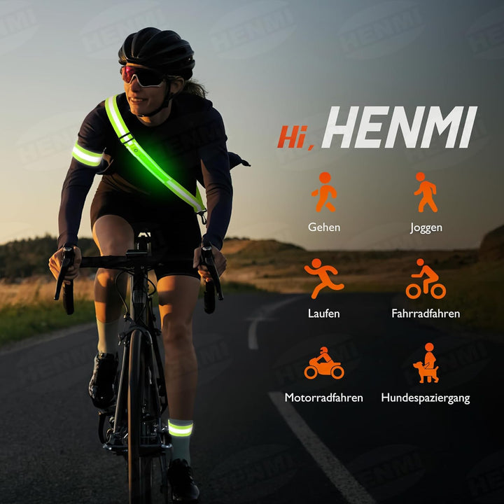 HENMI Lauflicht Joggen mit Reflektoren Gürtel, LED Wiederaufladbare USB Verstellbarer Lauflicht,für Radfahren oder Wandern Joggen Laufen Running Outdoor Sports