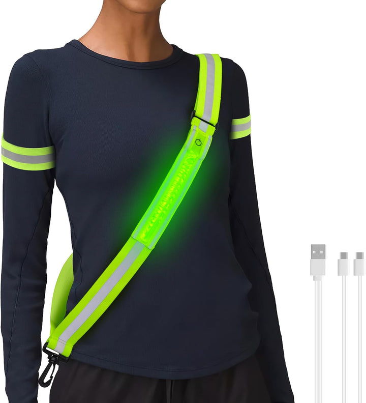 HENMI Lauflicht Joggen mit Reflektoren Gürtel, LED Wiederaufladbare USB Verstellbarer Lauflicht,für Radfahren oder Wandern Joggen Laufen Running Outdoor Sports