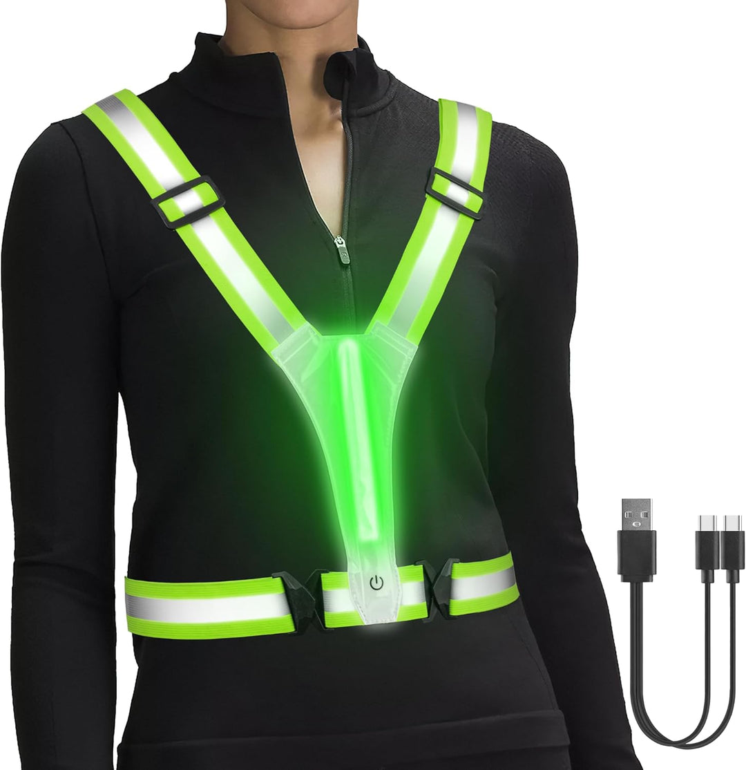 HENMI LED Warnweste Fahrrad,Reflektoren Laufweste,Verstellbarer Elastische LED Leuchtweste für Radfahren oder Wandern Joggen Laufen Running