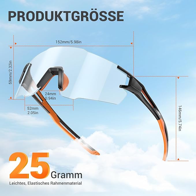 HENMI Fahrradbrille für Herren Damen, UV400 Schutz Sport Sonnenbrille mit TR90 Rahmen Radsportbrillen für Radsport,Laufen,Outdoor-Sport