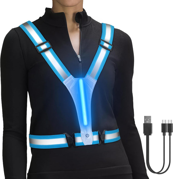 HENMI LED Warnweste Fahrrad,Reflektoren Laufweste,Verstellbarer Elastische LED Leuchtweste für Radfahren oder Wandern Joggen Laufen Running