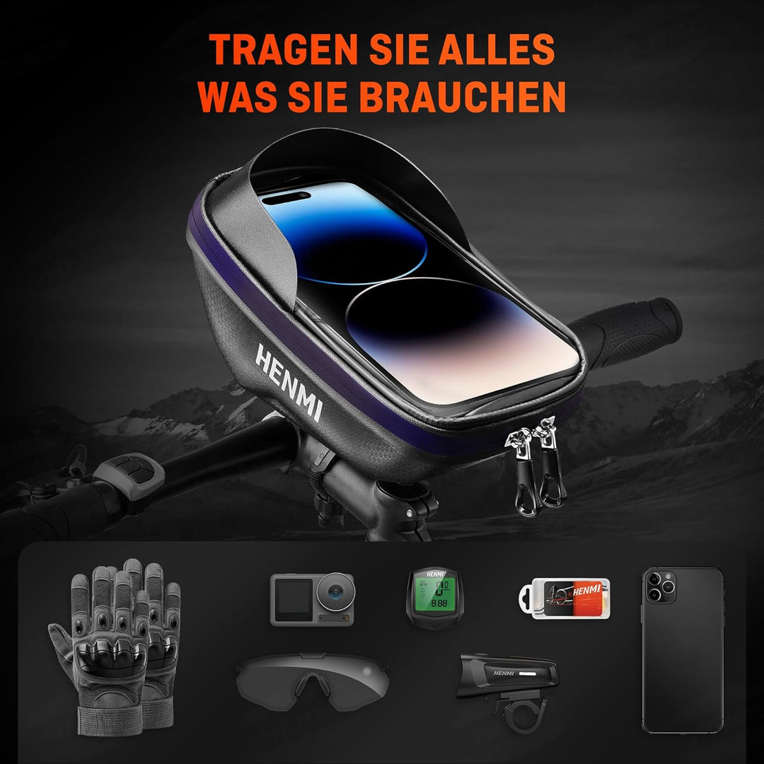 HENMI Fahrrad Handytasche IPX5 Wasserdicht mit TPU Touchscreen Fahrrad Handytasche bis 7 Zoll für MTB, Rennrad, Ebike, Fahrrad Zubehör