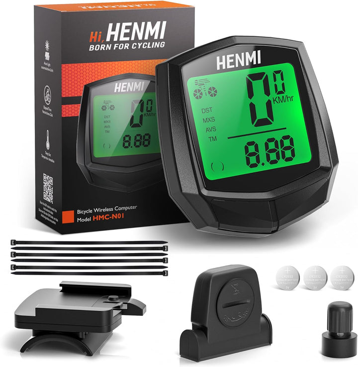 HENMI Fahrradcomputer Kabellos, 24 Funktionen Fahrradtacho Kabellos, IP54 Wasserdicht Fahrrad Kabellos Tachometer Kilometerzähler mit HD LCD Hintergrundbeleuchtung