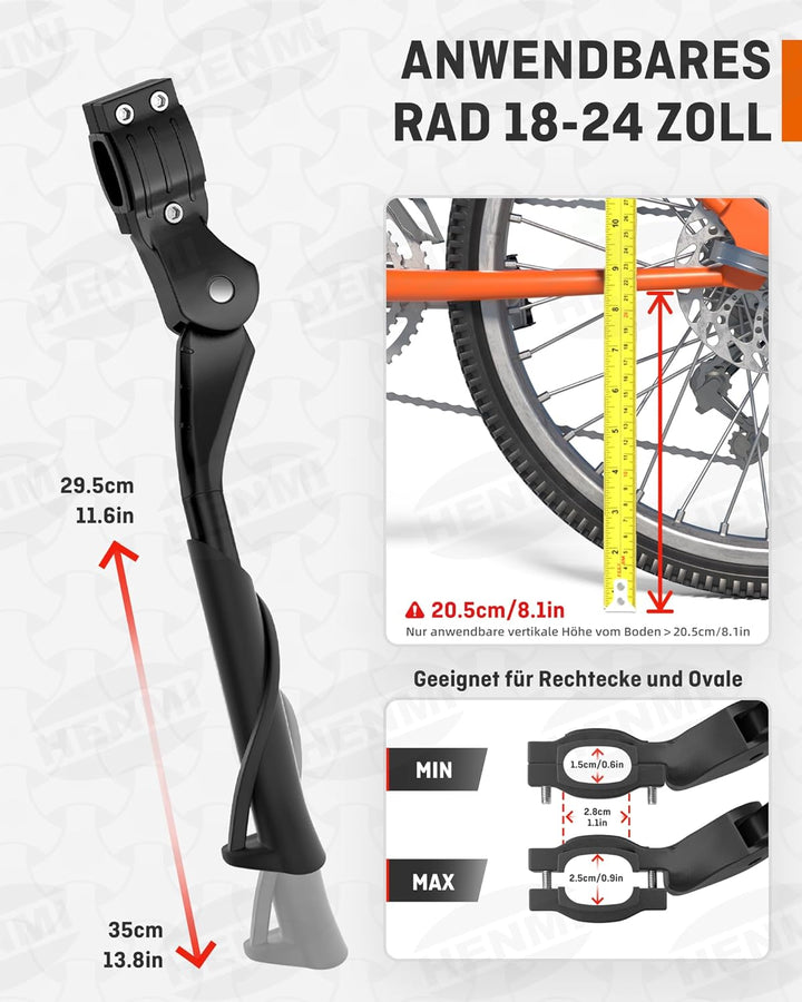 HENMI Fahrradständer 18-24 Zoll Kinderfahrrad Ständer, Höhenverstellbar Fahrrad Ständer Kinder, rutschfest Seitenständer, Stabil Fahrradständer für Mountainbike, Rennrad