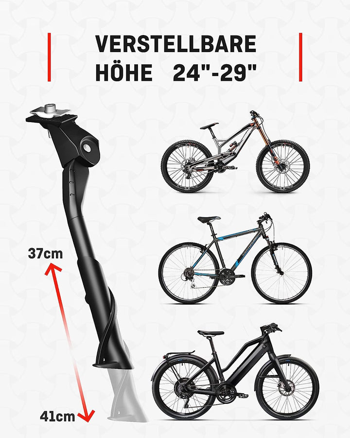 HENMI Fahrradständer 24–29 Zoll, Höheverstellbar Seiten-Ständer für E-Bike, Montainbike, Trekkingrad, Cityrad. Max. Belastung 35 kg