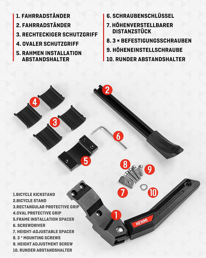 HENMI Fahrradständer 24-29 Zoll, Höhenverstellbar, rutschfest Seitenständer. Stabil Fahrradständer für Mountainbike, E-Bike, Trekkingrad, Cityrad, Pendlerfahrräder.