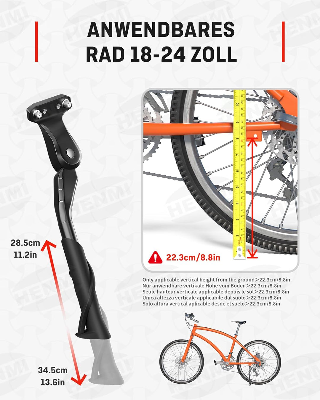 HENMI Fahrradständer 18-24 Zoll Kinderfahrrad Ständer mit Löchern, 40mm Lochabstand M6 Schrauben, Stabil Kinder Seitenständer für Mountainbike, Rennrad