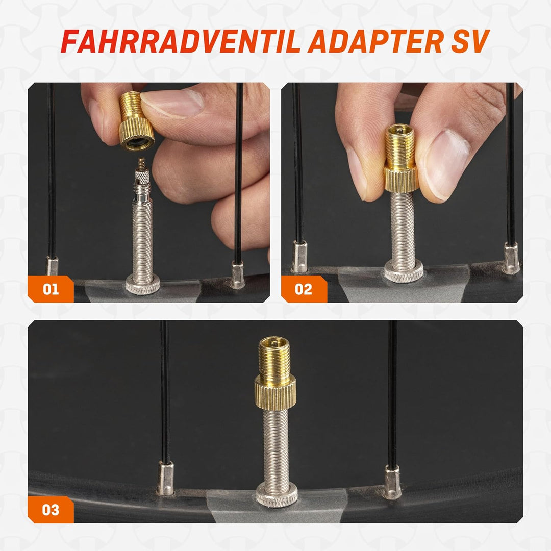 HENMI Fahrradventil Adapter mit Schlüsselanhänger, Französisches Ventil Adapter SV Sclaverand DV Dunlopventil auf Auto AV Autoventil, Adapter Französisches Ventil mit Dichtring