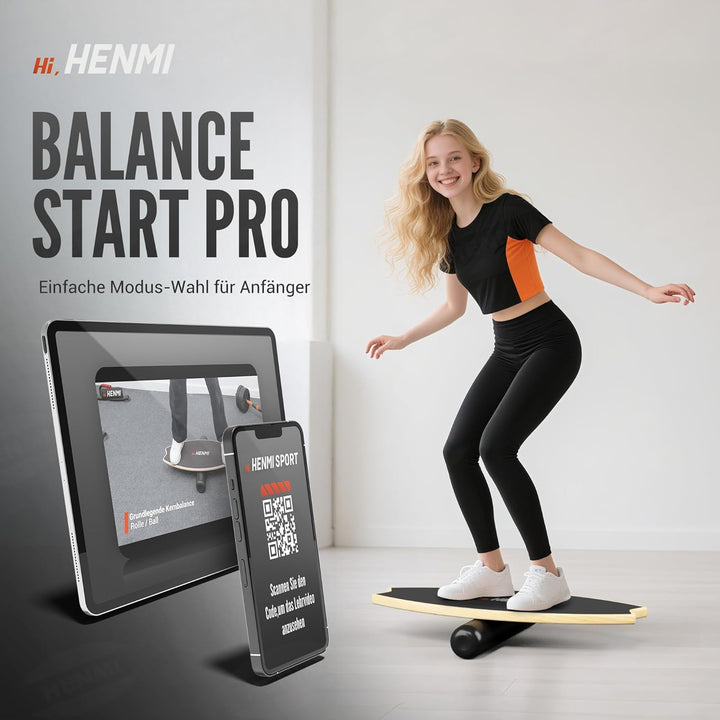 HENMI Balance Board aus Holz - Balancebrett mit rutschfester Oberfläche, Indoor Skateboard Surfin Balance Board für Gleichgewichtstraining, Koordination, Home Fitness