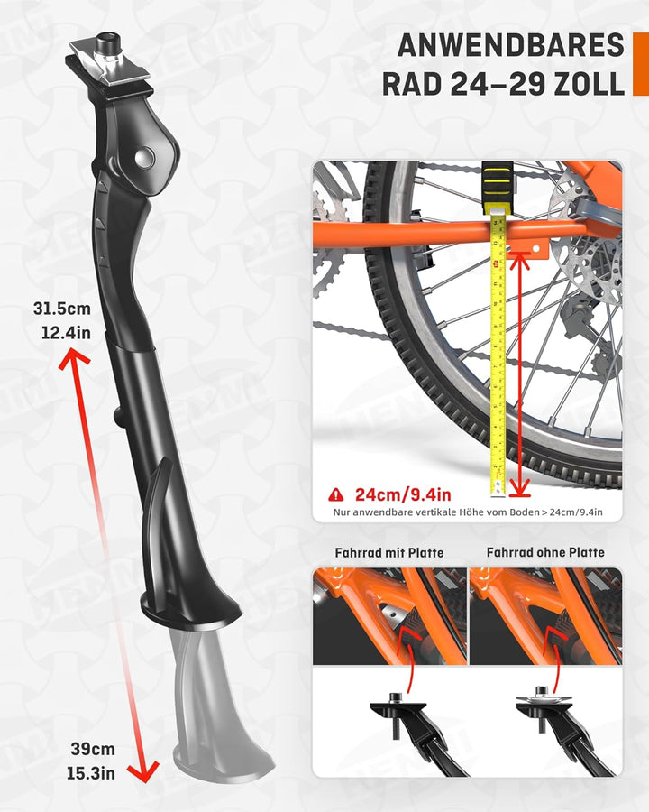 HENMI Fahrradständer 24-29 Zoll Pro+, Höheverstellbar Mittelständer für E-Bike, Montainbike, Trekkingrad, Cityrad, Max Belastung 42kg